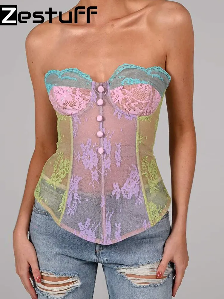 Zestuff Strapless Patchwork Multi Color Buttons Design Bustier Lace Top Female Underwear Sexy Party Blouse Corset Cami Crop Top
Zestuff Strapless Patchwork Multi Color Buttons Design Bustier Lace Top Female Underwear Sexy Party Blouse Corset Cami Crop Top