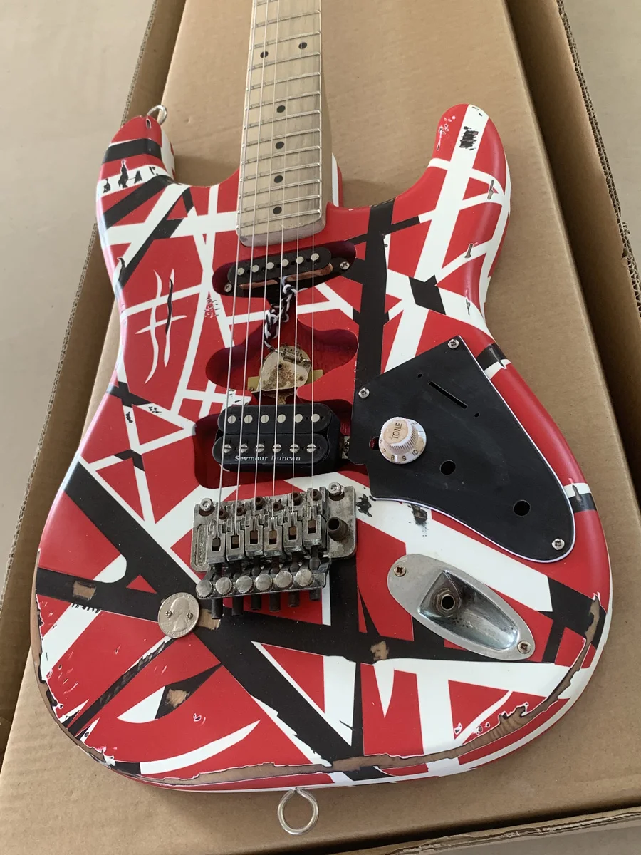 

Aged Edward Eddie Van Halen Heavy Relic Striped Frankie Electric Guitar, ST Shape Maple Neck, Floyd Rose Tremolo & Locking Nut