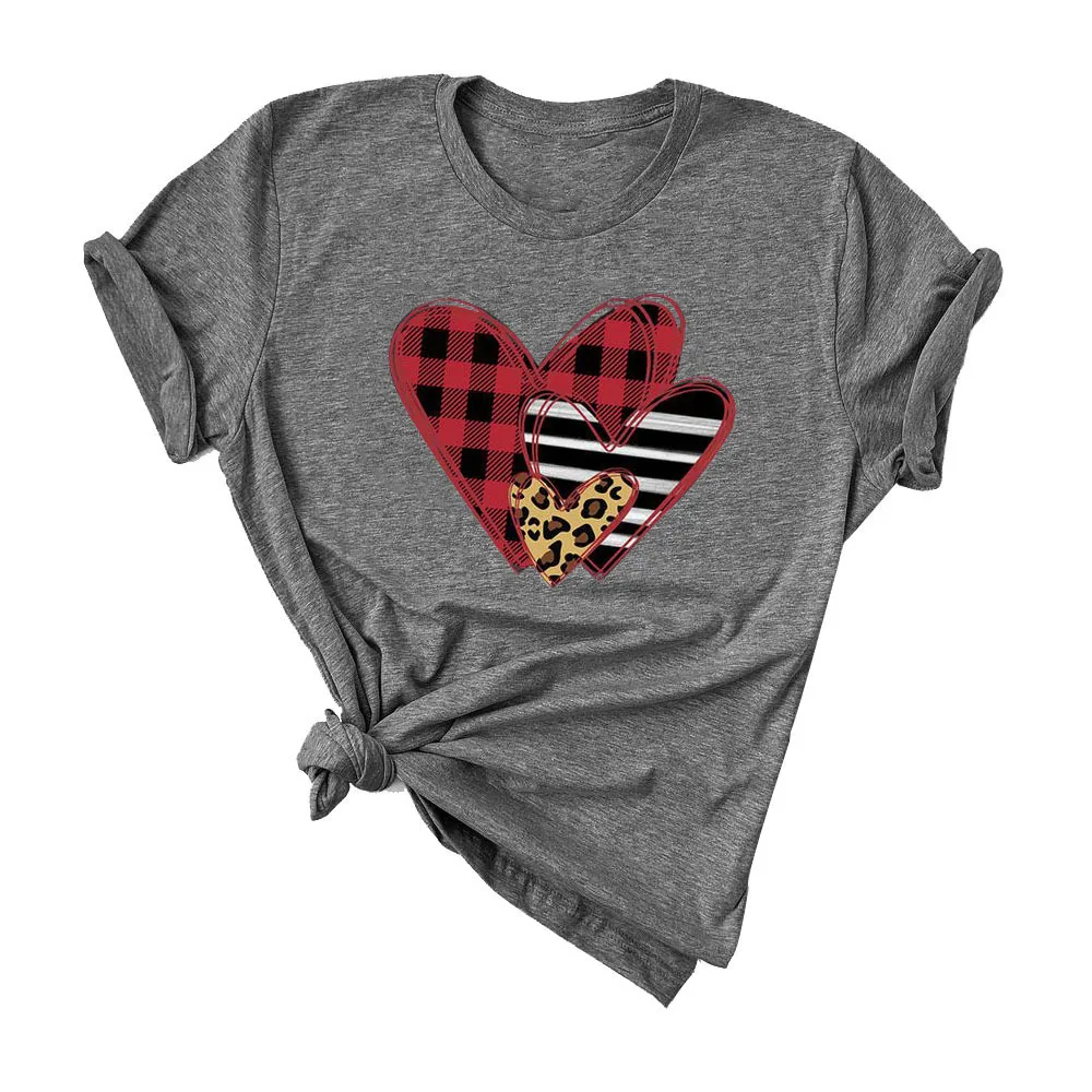2020 Summer top women's Valentine's Day women's Plaid leopard love print round neck T-shirt short sleeve women's t shirt tops
2020 Summer top women's Valentine's Day women's Plaid leopard love print round neck T-shirt short sleeve women's t shirt tops