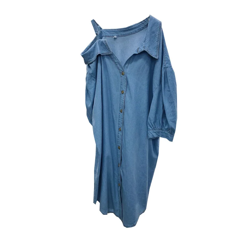 Lugentolo Denim Dress Women Koreasn Fashion Loose Casual Solod Washed Three Quarter Sleeve Lapel Mid-Calf Long Dress
Lugentolo Denim Dress Women Koreasn Fashion Loose Casual Solod Washed Three Quarter Sleeve Lapel Mid-Calf Long Dress