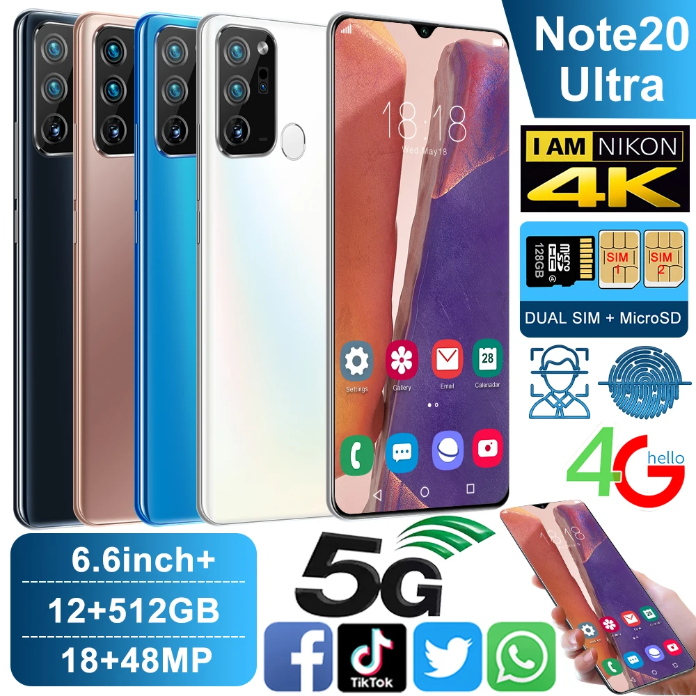 Global Version Note20 Ultra Smartphone 6.6 Inch 5000mAh 12+512GB 16+32MP Face Fingerprint Dual Unlock 4G 5G Network CellPhone
Global Version Note20 Ultra Smartphone 6.6 Inch 5000mAh 12+512GB 16+32MP Face Fingerprint Dual Unlock 4G 5G Network CellPhone