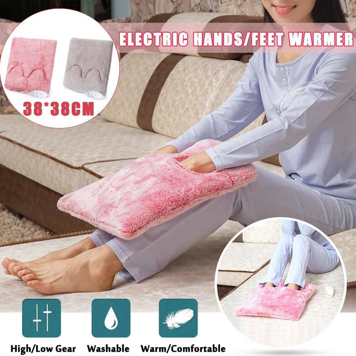 

220V Electric Hands Warmer Flocking Plush Feet Warmer Pad Detachable Rug Portable Electric Foot Heater Winter Heating Slippers