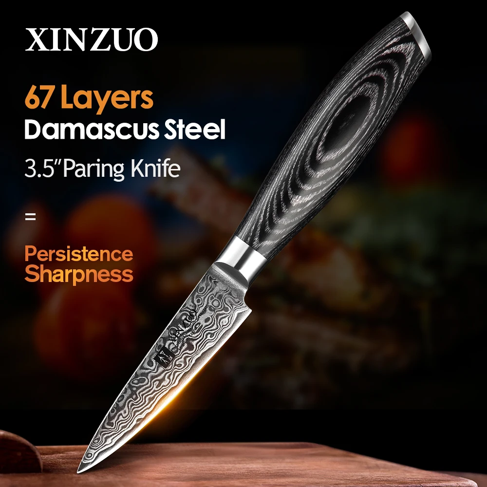 XINZUO 3.5" Fruit Knife Damascus Japanese vg10 Core Forged Paring Knife Damascus Steel Kitchen Knives Table Parer Knife Gift Box
XINZUO 3.5" Fruit Knife Damascus Japanese vg10 Core Forged Paring Knife Damascus Steel Kitchen Knives Table Parer Knife Gift Box