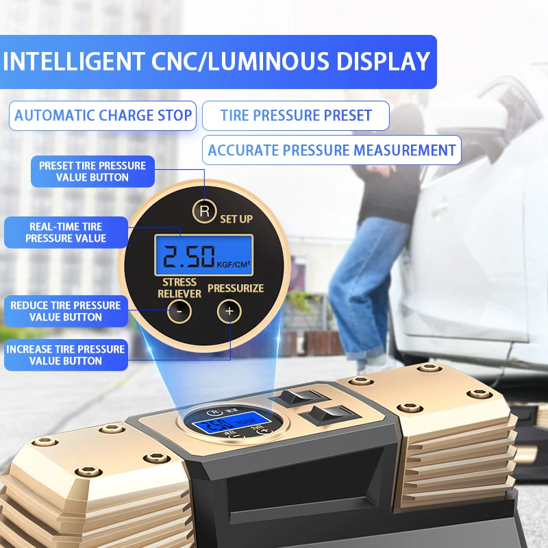 

Автомобильный воздушный компрессор Портативный надувной насос цифровой/указатель 12 в автомобильный насос для шин автомобильные воздушные...