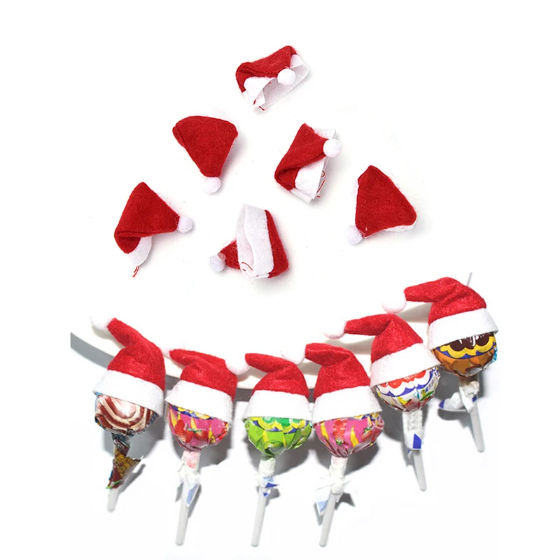 

6pcs/set Mini Christmas Hat Santa Claus Hat Lollipop Top Topper Cover Hat For Xmas New Year Festival Party Decoration Hot