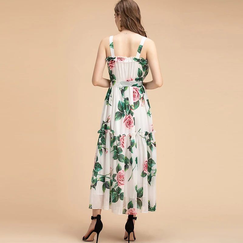 Fashion Designer Lace up dress Summer Women's Dress Vintage Rose Floral-Print Vacation Spaghetti strap Dresses
Fashion Designer Lace up dress Summer Women's Dress Vintage Rose Floral-Print Vacation Spaghetti strap Dresses