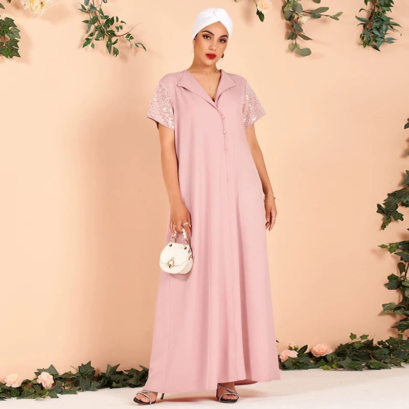 Summer Ladies Fashion Lapel Sequin Stitching Loose and Elegant Thin Arabian Powder Dress Long Women Dress (without Headscarf)
Summer Ladies Fashion Lapel Sequin Stitching Loose and Elegant Thin Arabian Powder Dress Long Women Dress (without Headscarf)