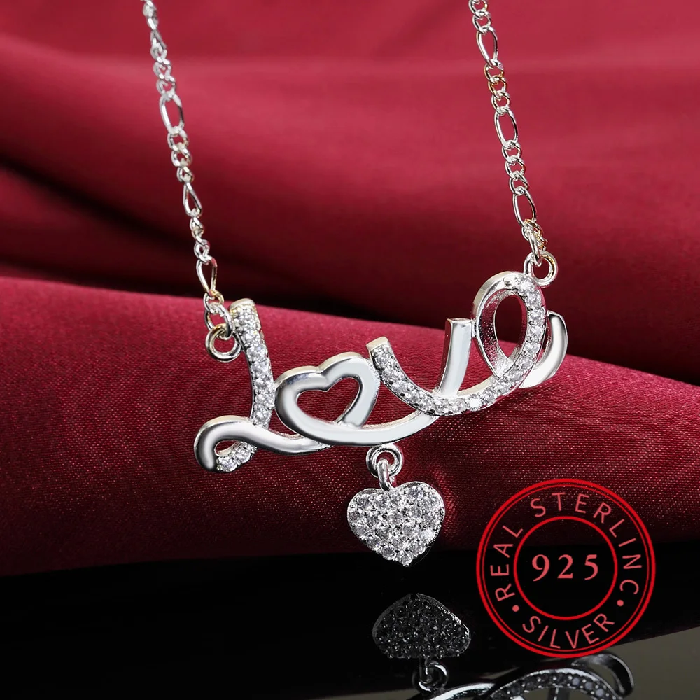 Romantic 925 Sterling Silver 18 Inch AAA Zircon Heart Love Pendant Necklace Women's Fashion Wedding Party Charm Jewelry
Romantic 925 Sterling Silver 18 Inch AAA Zircon Heart Love Pendant Necklace Women's Fashion Wedding Party Charm Jewelry