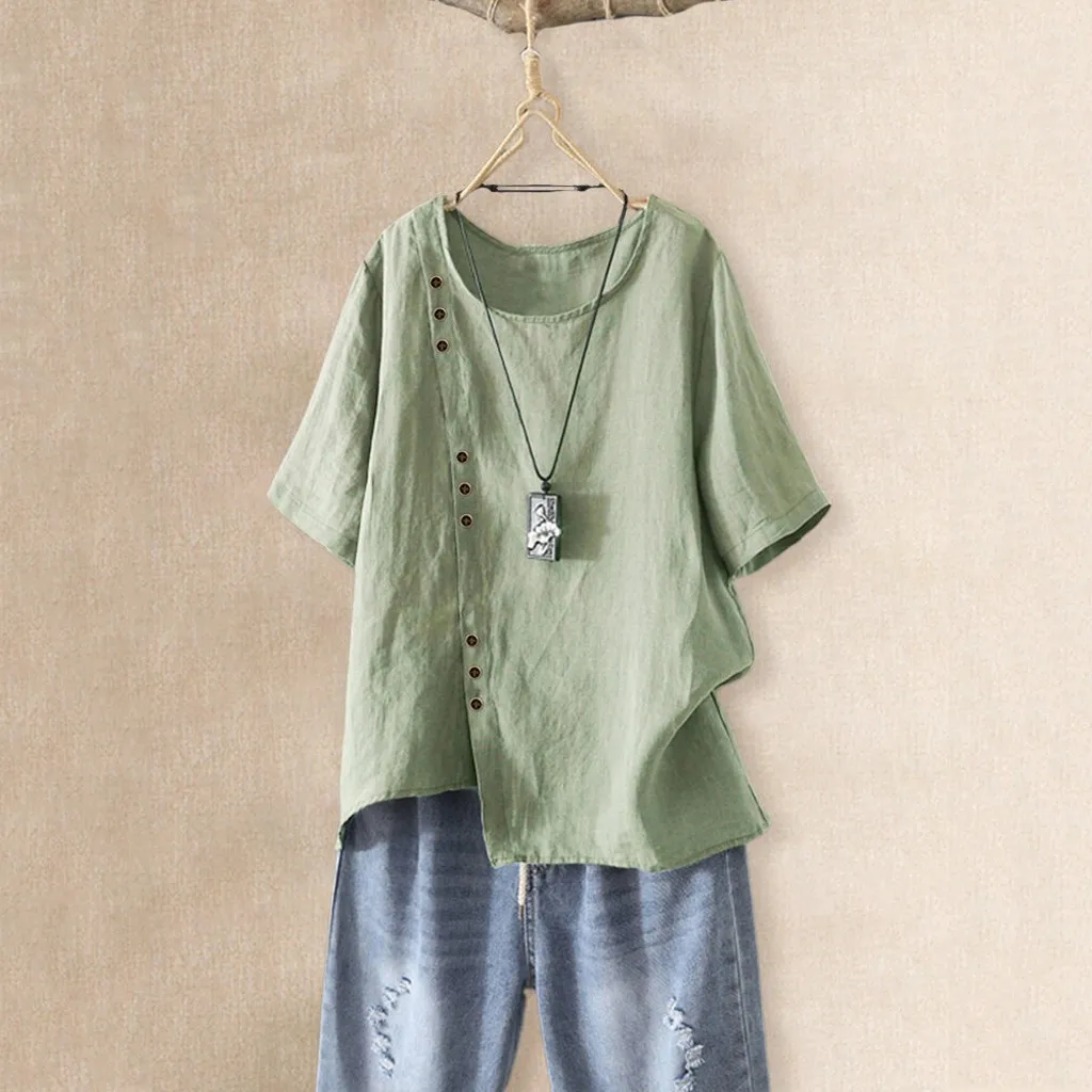 summer cool blouse women Casual Solid O-Neck Short Sleeve Blouse button Loose Irregular Tops ropa de mujer fashion 2020
summer cool blouse women Casual Solid O-Neck Short Sleeve Blouse button Loose Irregular Tops ropa de mujer fashion 2020