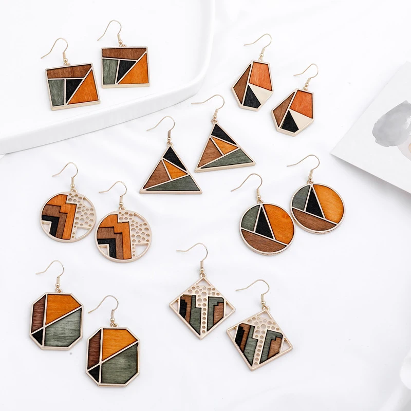 Colorful Geometric Spliced Wood Earrings with Alloy Ear Hook 2021 New Retro Style Earrings for Women Fashion Jewelry Gift 1 Pair
Colorful Geometric Spliced Wood Earrings with Alloy Ear Hook 2021 New Retro Style Earrings for Women Fashion Jewelry Gift 1 Pair