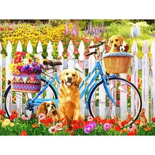 Алмазная живопись с изображением велосипеда корзины цветов