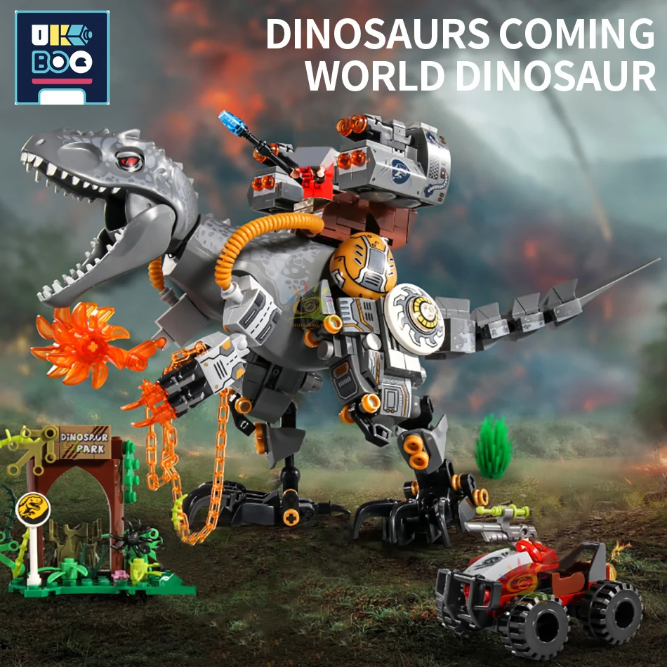 

UKBOO 560PCS Jurassic Theme Park Tyrannosaurus Rex Dinosaur Mecha Model Building Blocks City Boy Bricks Robot Toys For Children