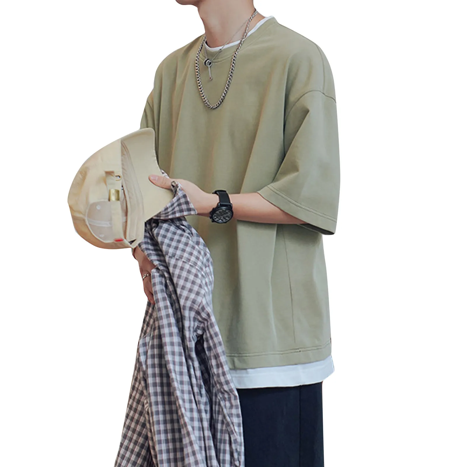 Loose Korean Men's Solid Color T-shirt 2021 Fashion Fake Two-Piece Men's Summer O-Neck Short Sleeve Streetwear
Loose Korean Men's Solid Color T-shirt 2021 Fashion Fake Two-Piece Men's Summer O-Neck Short Sleeve Streetwear