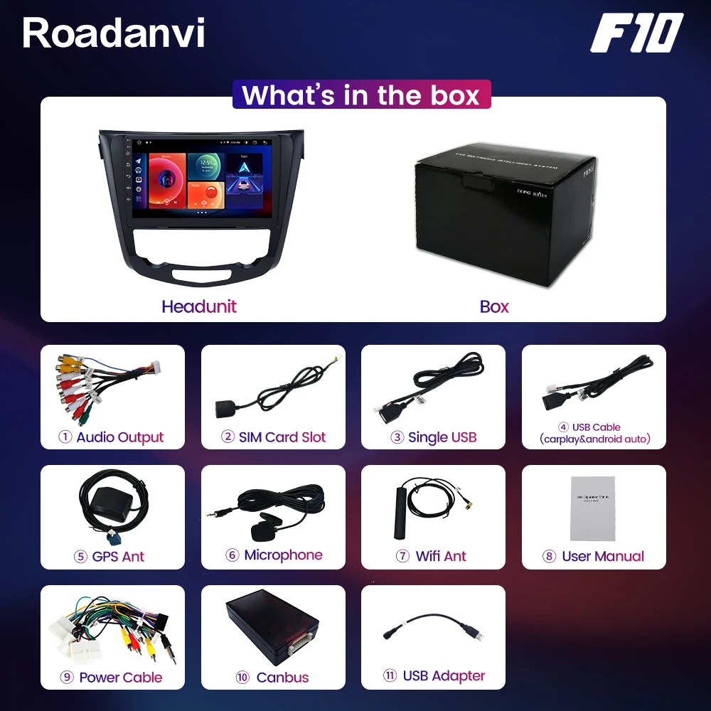 Roadanvi 10.2" IPS Screen Android 10 Carplay for Nissan X-Trail T32 Qashqai j11 Radio 2014 2015 2016 2017 2018 2019 1280*720
Roadanvi 10.2" IPS Screen Android 10 Carplay for Nissan X-Trail T32 Qashqai j11 Radio 2014 2015 2016 2017 2018 2019 1280*720