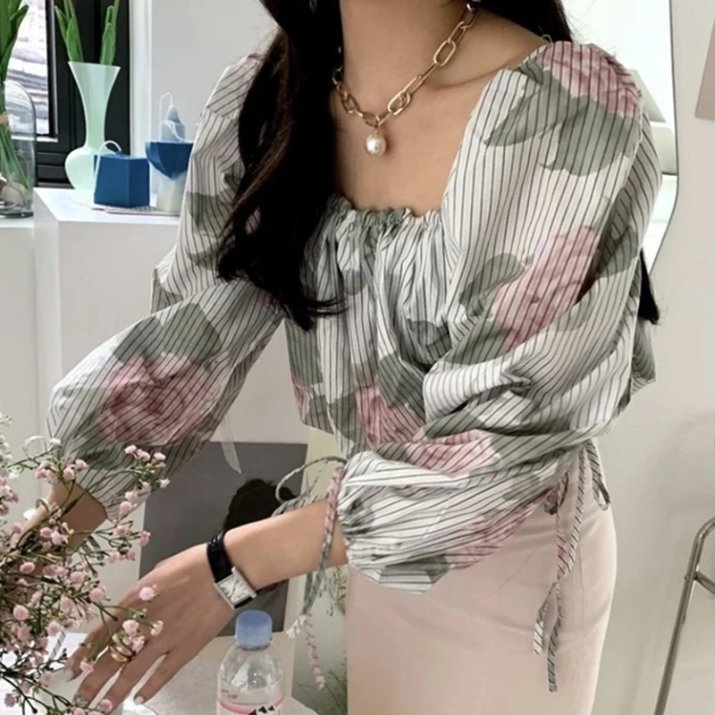 Korean Chic French Retro Square Collar Exposed Clavicle Stripes Print Design Loose Drawstring Puff Sleeve Shirt Women
Korean Chic French Retro Square Collar Exposed Clavicle Stripes Print Design Loose Drawstring Puff Sleeve Shirt Women