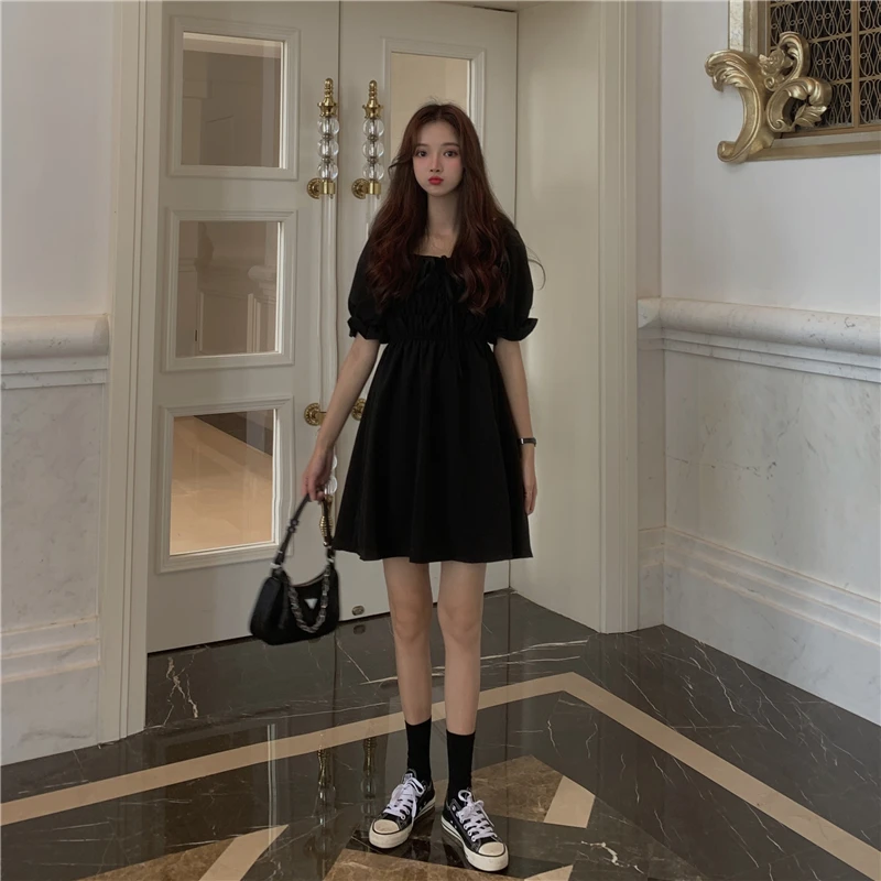 Dress Women Black Puff Sleeve Sweet Mini Vintage Party Lovely Female Simple Japanese Style Popular Summer Square Collar Dress
Dress Women Black Puff Sleeve Sweet Mini Vintage Party Lovely Female Simple Japanese Style Popular Summer Square Collar Dress