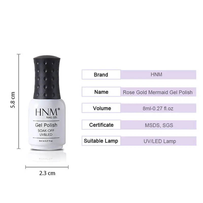 HNM Rose Gold Mermaid Gel Nail Polish Soak Off Long Lasting Nail Varnish Primer UV LED Manicure Salon 8ML
HNM Rose Gold Mermaid Gel Nail Polish Soak Off Long Lasting Nail Varnish Primer UV LED Manicure Salon 8ML