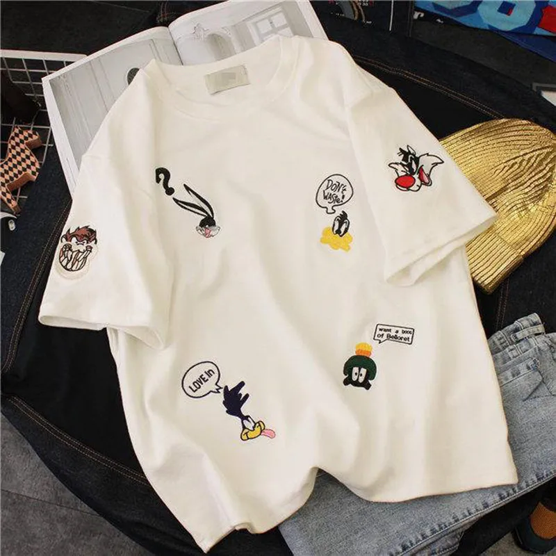 Cartoon Embroidery T-shirt Women Loose Plus Size O-Neck Tops Short sleeve T shirt Fashion Casual Tees Female 2020 Summer Tshirt
Cartoon Embroidery T-shirt Women Loose Plus Size O-Neck Tops Short sleeve T shirt Fashion Casual Tees Female 2020 Summer Tshirt