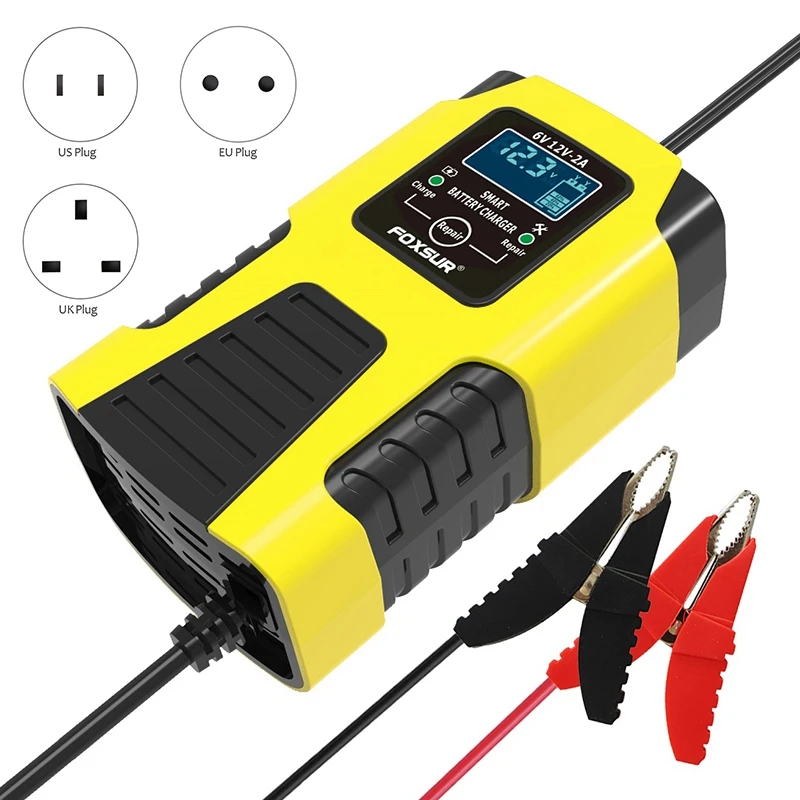 FOXSUR Car Battery Charger 6V 12V 2Ah 3-Stage Automatic Pulse Battery Charger & Maintainer for Car Motorcycle
FOXSUR Car Battery Charger 6V 12V 2Ah 3-Stage Automatic Pulse Battery Charger & Maintainer for Car Motorcycle