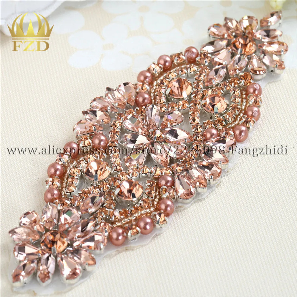 

(30pieces) Wholesale Handmade Hotfix Cristal Diamate Peach Rhinestone Applique for Garments Dresses Headbands Bridal sashes