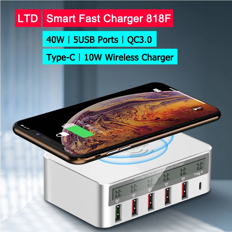 Быстрое зарядное устройство 818F Qi для смартфонов Android IOS Быстрая зарядка 5 USB-портов Тип C QC поддержка 10 Вт Беспроводная Быстрая зарядка
Быстрое зарядное устройство 818F Qi для смартфонов Android IOS Быстрая зарядка 5 USB-портов Тип C QC поддержка 10 Вт Беспроводная Быстрая зарядка