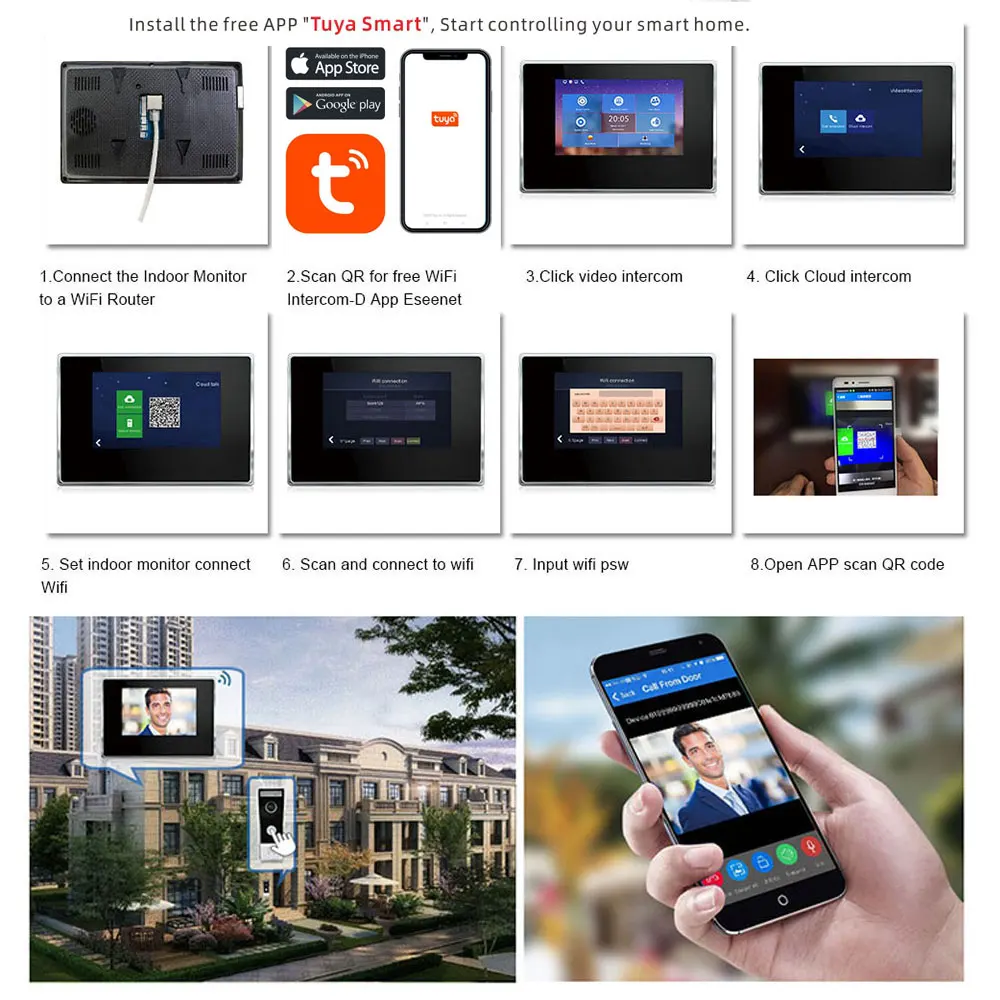 7inch Wireless WiFi Smart IP Video Doorphone Villa Intercom System Touch LCD Outdoor View Angle Camera Video Doorbell APP Unlock
7inch Wireless WiFi Smart IP Video Doorphone Villa Intercom System Touch LCD Outdoor View Angle Camera Video Doorbell APP Unlock