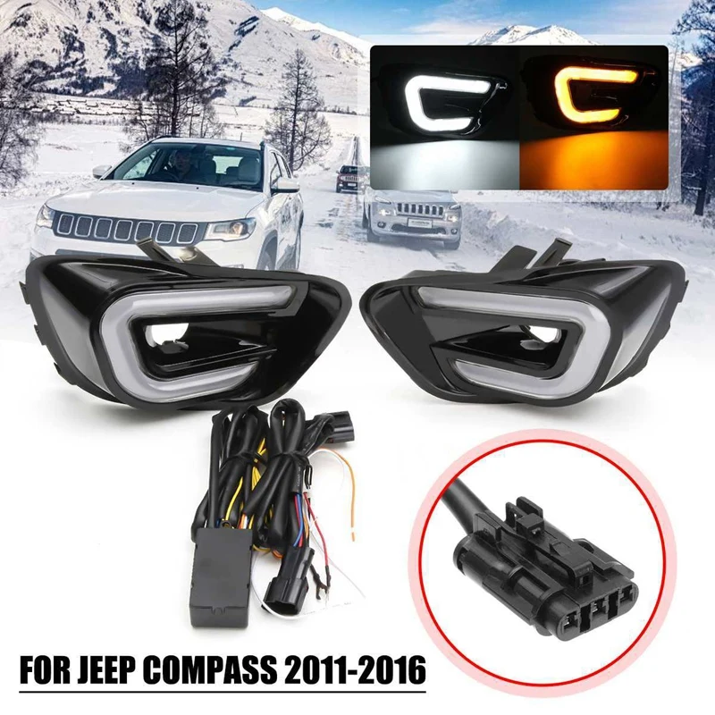LED Daytime Running Light, Car Fog Light Waterproof Turn Signal Lamp for Jeep Compass 2011-2016, White and Yellow
LED Daytime Running Light, Car Fog Light Waterproof Turn Signal Lamp for Jeep Compass 2011-2016, White and Yellow