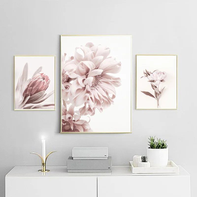 Картина маслом Protea на холсте с изображением розовых цветов пионов Постер в