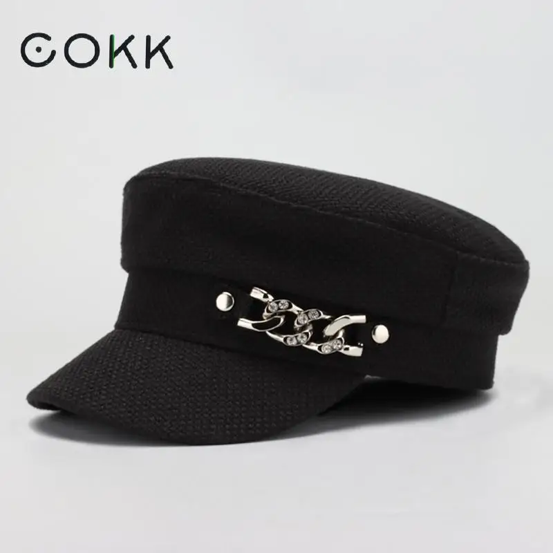 Женская шляпка в стиле милитари COKK хлопковая художника с плоской подошвой