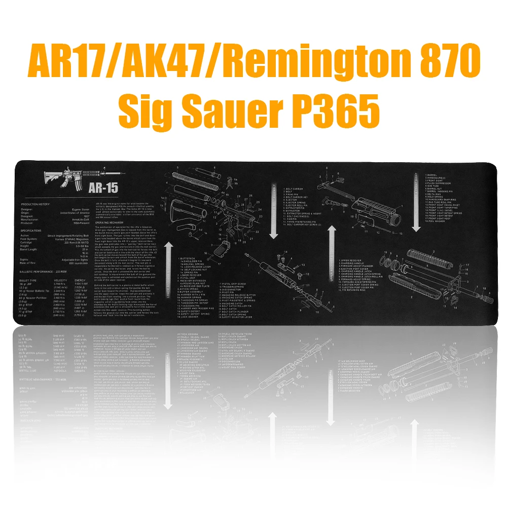 Tactical Gun Cleaning Rubber Mat Bench Mat Mouse Pad Parts Diagram and Instructions for AR15 AK47 Hunting Shooting Equipment
Tactical Gun Cleaning Rubber Mat Bench Mat Mouse Pad Parts Diagram and Instructions for AR15 AK47 Hunting Shooting Equipment