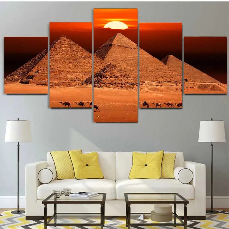 

5 шт. Пейзаж Закат египетская пустыня Пирамида холст картины плакаты и принты настенные картины гостиная домашний Декор без рамки