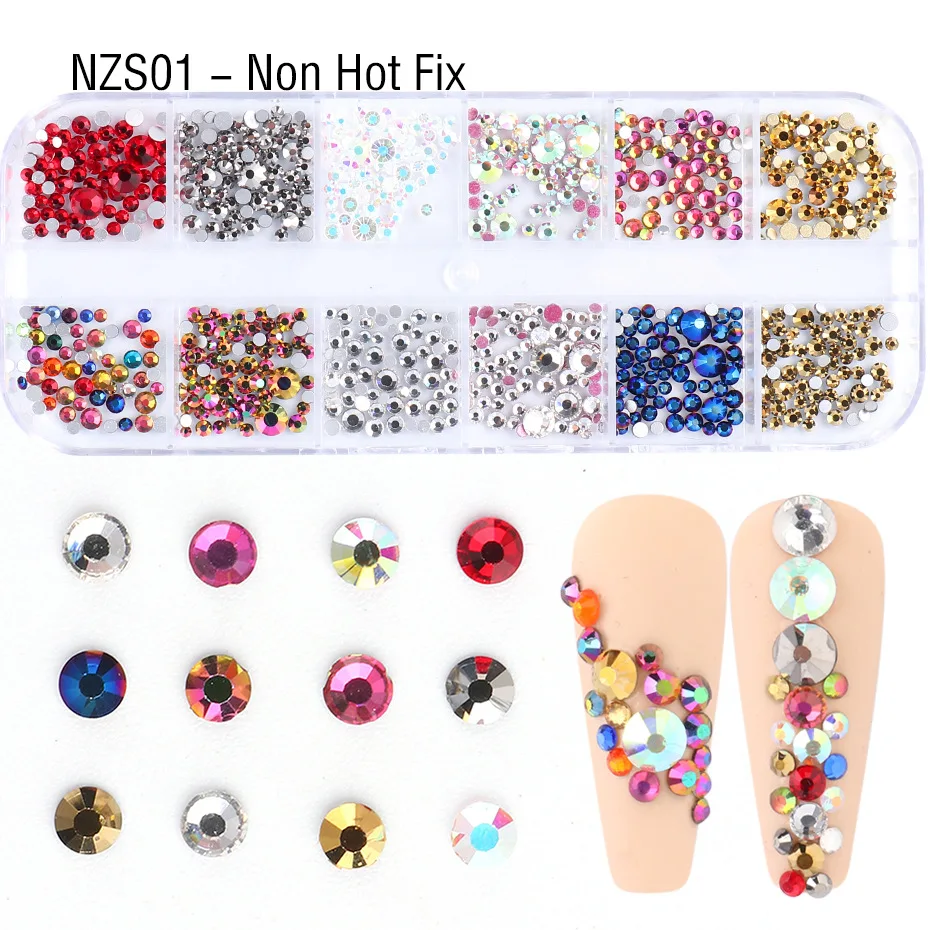 

12 Color/Box Hot Fix Crystal Colorful Jelly Rhinestones 3D Nail Art Decor Glitter Gems Stones Manicure DIY Flatback Beads