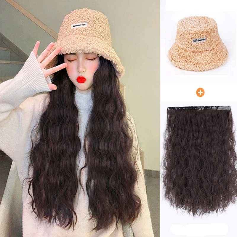 DIFEI Synthetic Long Wavy Wig Hat Natural Color Hat Wig Keep Warm Fashion Women's Hat With Wig
DIFEI Synthetic Long Wavy Wig Hat Natural Color Hat Wig Keep Warm Fashion Women's Hat With Wig