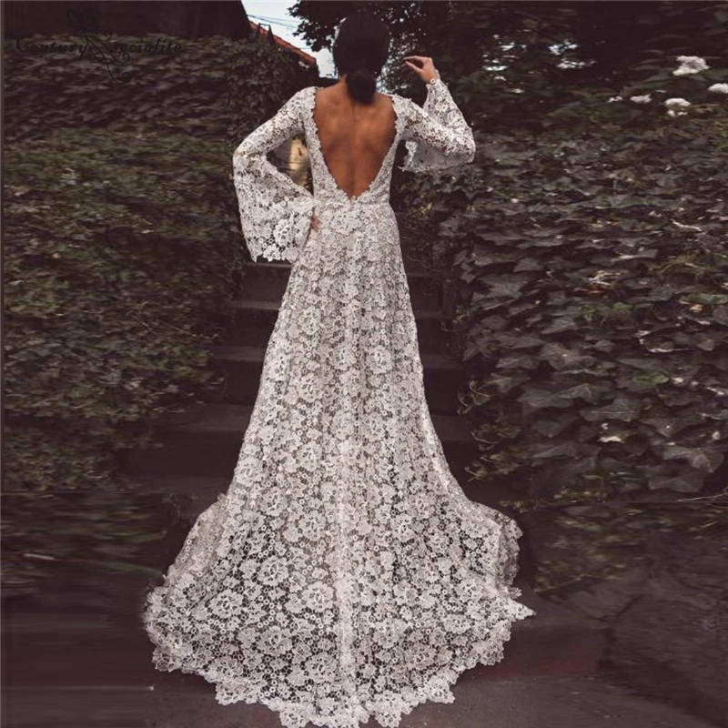 Lace Boho Wedding Dresses for Women 2021 Long Sleeve Backless A-Line Bohemian Bride Dress Beach Bridal Gowns Vestidos De Novia
Lace Boho Wedding Dresses for Women 2021 Long Sleeve Backless A-Line Bohemian Bride Dress Beach Bridal Gowns Vestidos De Novia