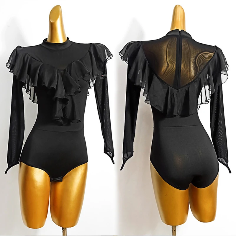 

Latin Dance Tops Women Long Sleeved Leotard Samba Ballroom Cha Cha Performance Costume ChaCha Dancing Practice Wear VDB2299