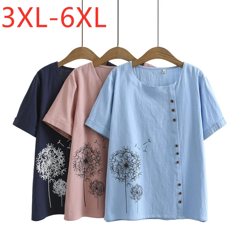 New 2021 Ladies Summer Plus Size Tops For Women Large Short Sleeve Loose Cotton Blue Floral Print Button T-Shirt 3XL 4XL 5XL 6XL
New 2021 Ladies Summer Plus Size Tops For Women Large Short Sleeve Loose Cotton Blue Floral Print Button T-Shirt 3XL 4XL 5XL 6XL