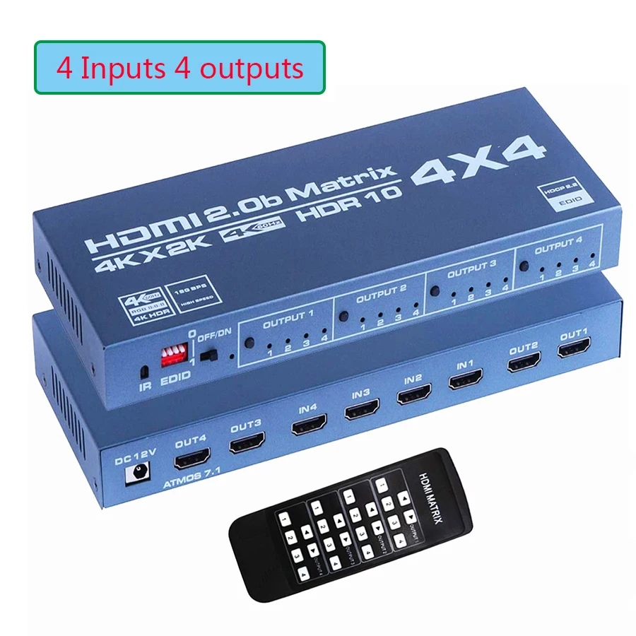 Матричный коммутатор 4x4 HDMI HDCP 2,2, 4K HDR HDMI матричный коммутатор сплиттер 4 в 4 выхода с экстрактором EDID и ИК-пультом дистанционного управления
Матричный коммутатор 4x4 HDMI HDCP 2,2, 4K HDR HDMI матричный коммутатор сплиттер 4 в 4 выхода с экстрактором EDID и ИК-пультом дистанционного управления
