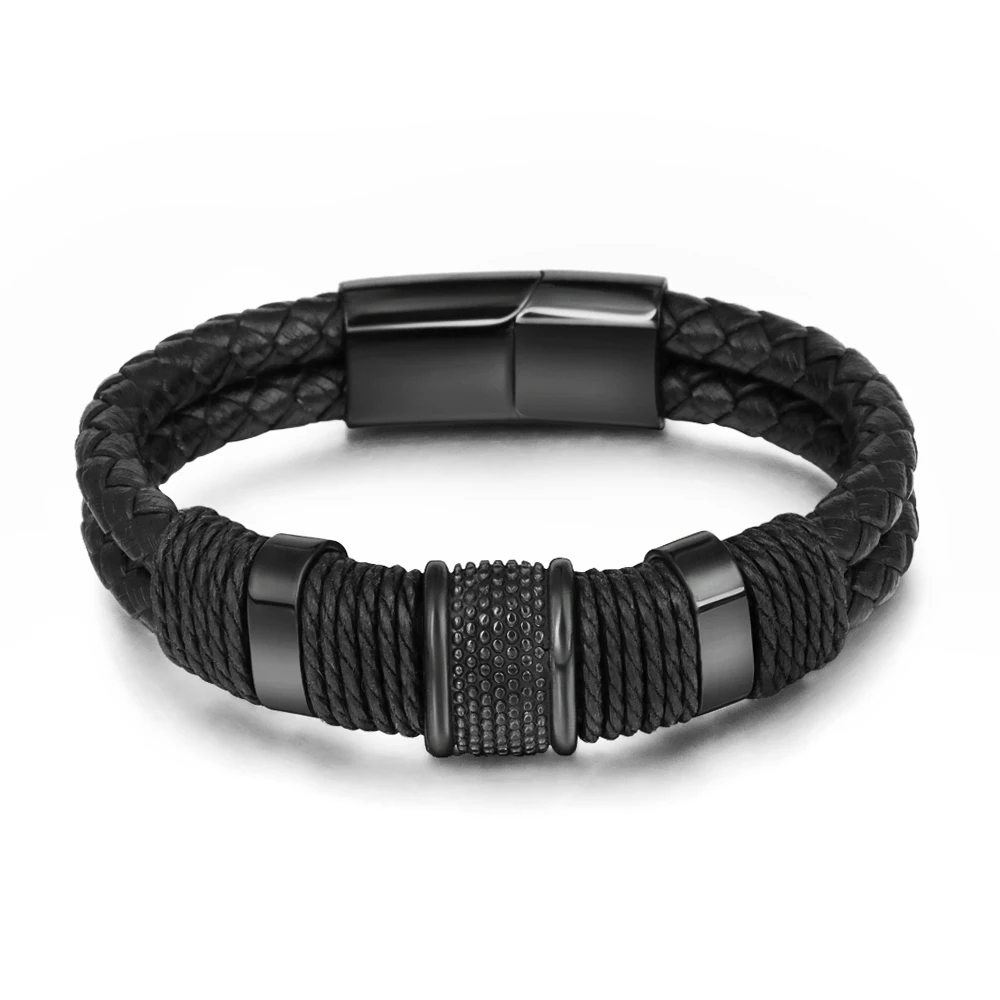 Men's stainless steel magnetic buckle leather woven double layer black brown woven leather bracelet jewelry wholesale
Men's stainless steel magnetic buckle leather woven double layer black brown woven leather bracelet jewelry wholesale