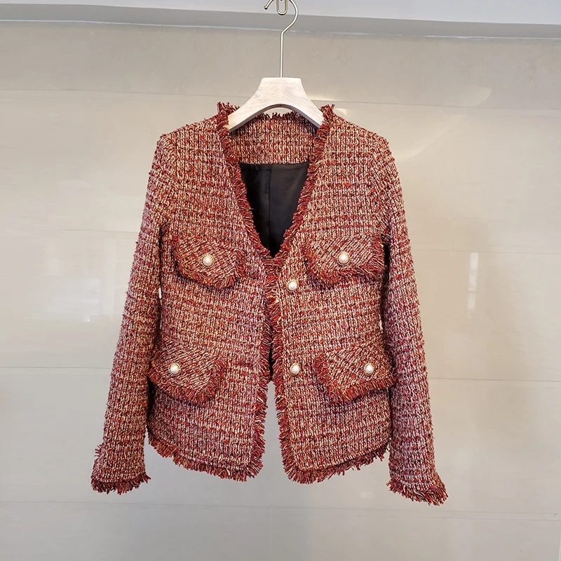 Runway Fall Winter Pearl Buttons Woolen Tweed Jacket Women Luxury Brand Sweet Tassel Coats Fashion Top Female Casacos
Runway Fall Winter Pearl Buttons Woolen Tweed Jacket Women Luxury Brand Sweet Tassel Coats Fashion Top Female Casacos