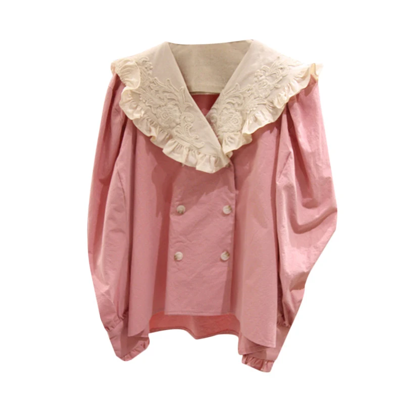 KUSAHIKI 2021 Spring New Long Sleeve Shirts Korean Sweet Women Blouse Embroideried Ruffle Turn-down Collar Blusas Femme 6C501
KUSAHIKI 2021 Spring New Long Sleeve Shirts Korean Sweet Women Blouse Embroideried Ruffle Turn-down Collar Blusas Femme 6C501