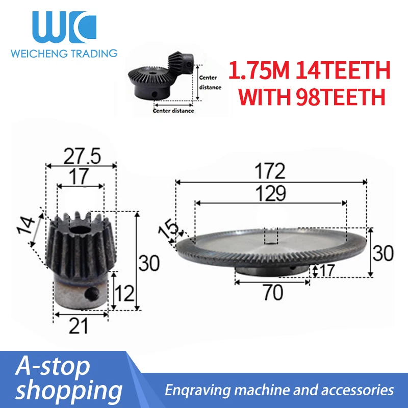 2pcs 1:7 Bevel Gear 1.75 Modulus 14 Teeth + 98 teeth 90 Degree Drive Commutation carbon Steel Gears 
2pcs 1:7 Bevel Gear 1.75 Modulus 14 Teeth + 98 teeth 90 Degree Drive Commutation carbon Steel Gears