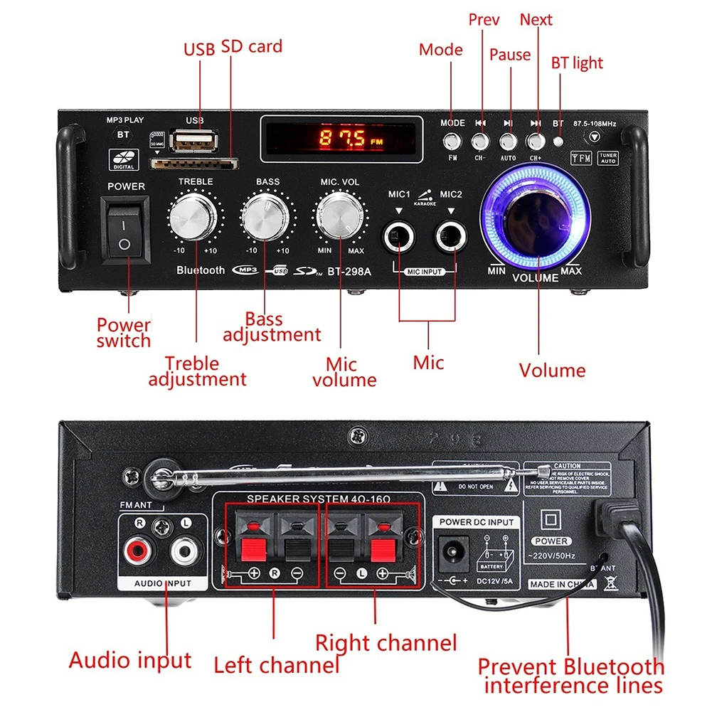 12v 220v Lcd Display Digital Amplifier Hifi Audio Stereo Bluetooth Fm 2ch Amp Car Home Usb Sd Mp3 Player
12v 220v Lcd Display Digital Amplifier Hifi Audio Stereo Bluetooth Fm 2ch Amp Car Home Usb Sd Mp3 Player