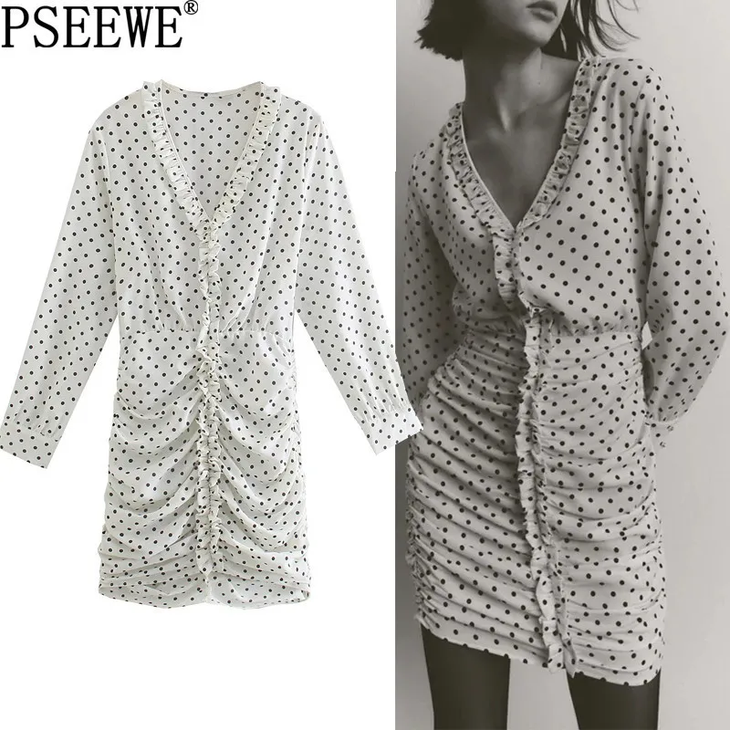 PSEEWE Za Polka Dot Short Dress Woman Ruched Bodycon Dress Women Autumn Long Sleeve Ruffle Elegant Dresses Mini Party Dresses
PSEEWE Za Polka Dot Short Dress Woman Ruched Bodycon Dress Women Autumn Long Sleeve Ruffle Elegant Dresses Mini Party Dresses