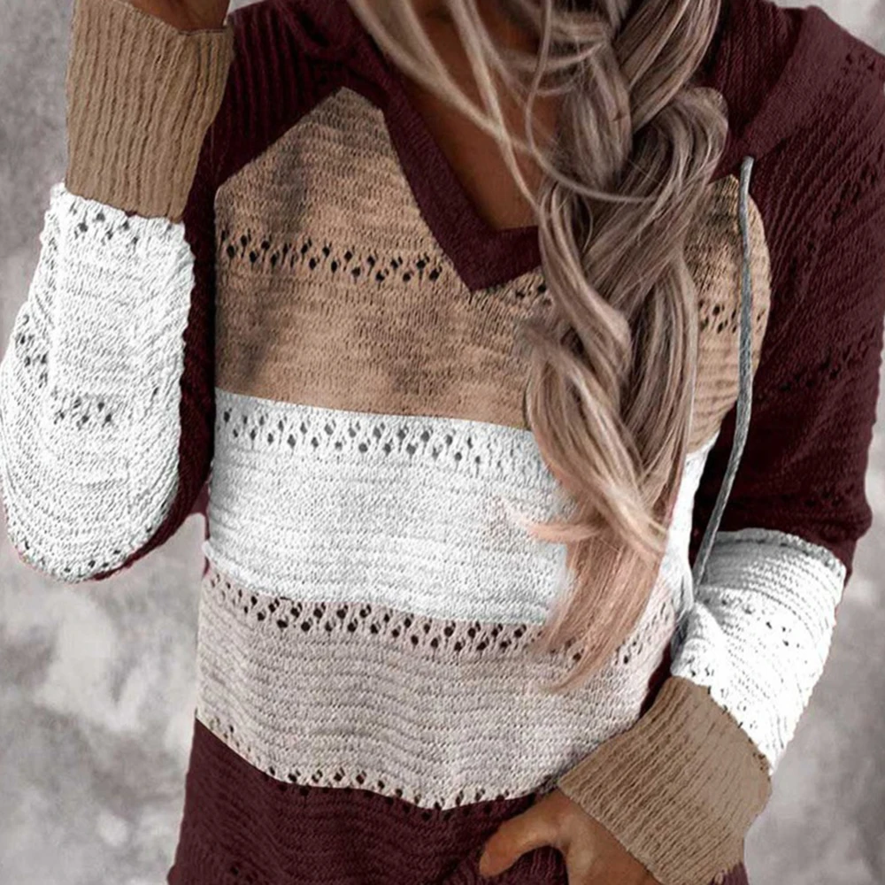 Women Hollow Out Hooded Sweater Fall Winter Striped Casual Knitted Long-sleeve Loose Fitting Pullover With Drawstring Hood
Women Hollow Out Hooded Sweater Fall Winter Striped Casual Knitted Long-sleeve Loose Fitting Pullover With Drawstring Hood