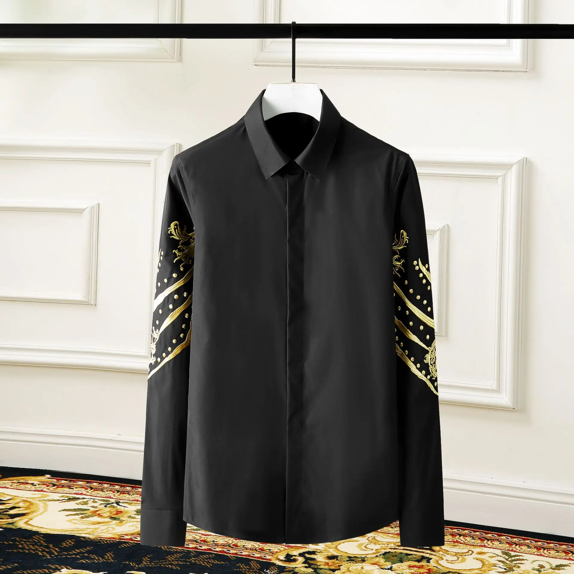 Luxury Golden Embroidery Shirts Men Brand Long Sleeve Slim Fit Casual Dress Shirt Streetwear Social Party Clothes chemise homme
Luxury Golden Embroidery Shirts Men Brand Long Sleeve Slim Fit Casual Dress Shirt Streetwear Social Party Clothes chemise homme