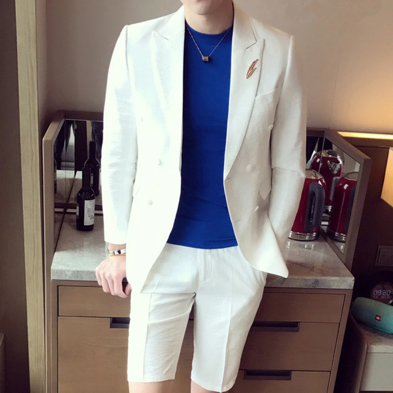 Summer Men Suits Peaked Lapel Double Breasted Prom Suits Blazer Jacket Men Tuxedos Groom Wedding Suit Set Coat+Short Pant
Summer Men Suits Peaked Lapel Double Breasted Prom Suits Blazer Jacket Men Tuxedos Groom Wedding Suit Set Coat+Short Pant