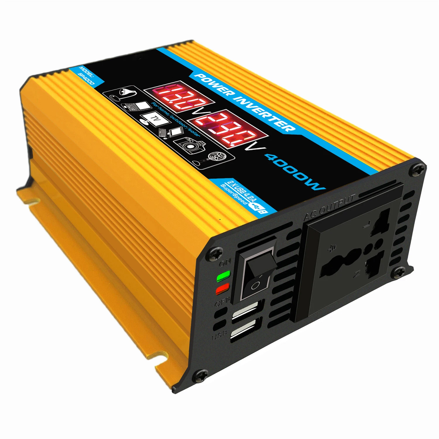 Peak 4000W Power Inverter Modified Sine Wave DC 12V to AC 220V 110V LED Converter Charger Adapter Dual USB Universal Socket
Peak 4000W Power Inverter Modified Sine Wave DC 12V to AC 220V 110V LED Converter Charger Adapter Dual USB Universal Socket
