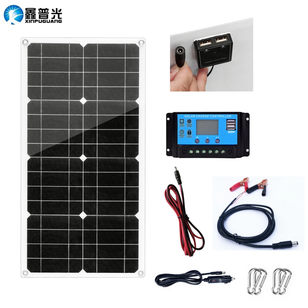 50W Monocrystaline Solar Panel Dual USB DC Output Port 12V/5V Battery Charger Kit With 10A Solar Controller & Cables 540*280*3MM
50W Monocrystaline Solar Panel Dual USB DC Output Port 12V/5V Battery Charger Kit With 10A Solar Controller & Cables 540*280*3MM