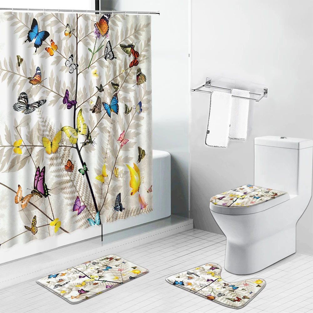 Flower Butterfly Scenery Geometric Pattern Bathroom Shower Curtain And Rug Set Colorful Animal Bath Screens Toilet Cover Carpet
Flower Butterfly Scenery Geometric Pattern Bathroom Shower Curtain And Rug Set Colorful Animal Bath Screens Toilet Cover Carpet
