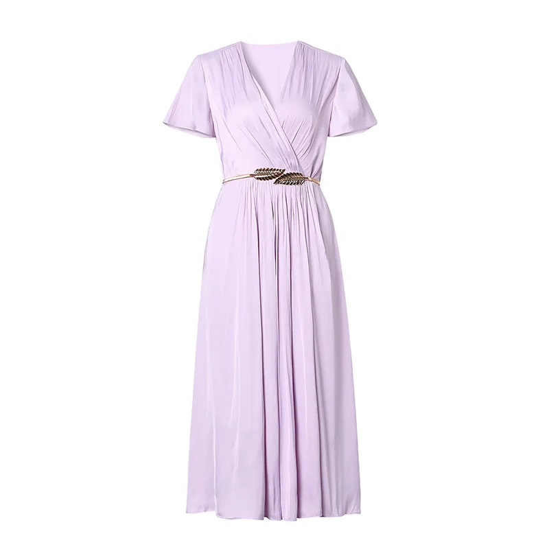 Gezelligheid Women Solid White Purple Green Fashion Elegant Casual Party Dress V Neck Folds Summer Natural Silk Dress Female
Gezelligheid Women Solid White Purple Green Fashion Elegant Casual Party Dress V Neck Folds Summer Natural Silk Dress Female